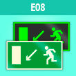 Знак E08 «Направление к эвакуационному выходу налево вниз» (фотолюм. пластик, 300х150 мм)